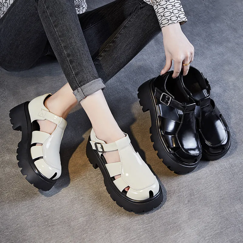 Women Minimalist Retro Leather Casual Platform Sandals