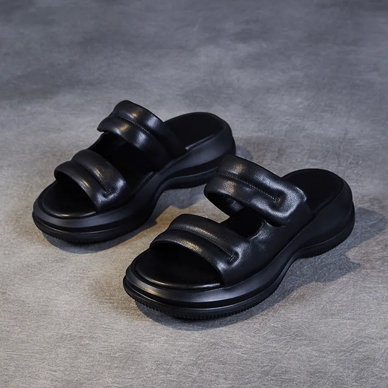 Women Minimalist Soft Leather Casual Summer Slides