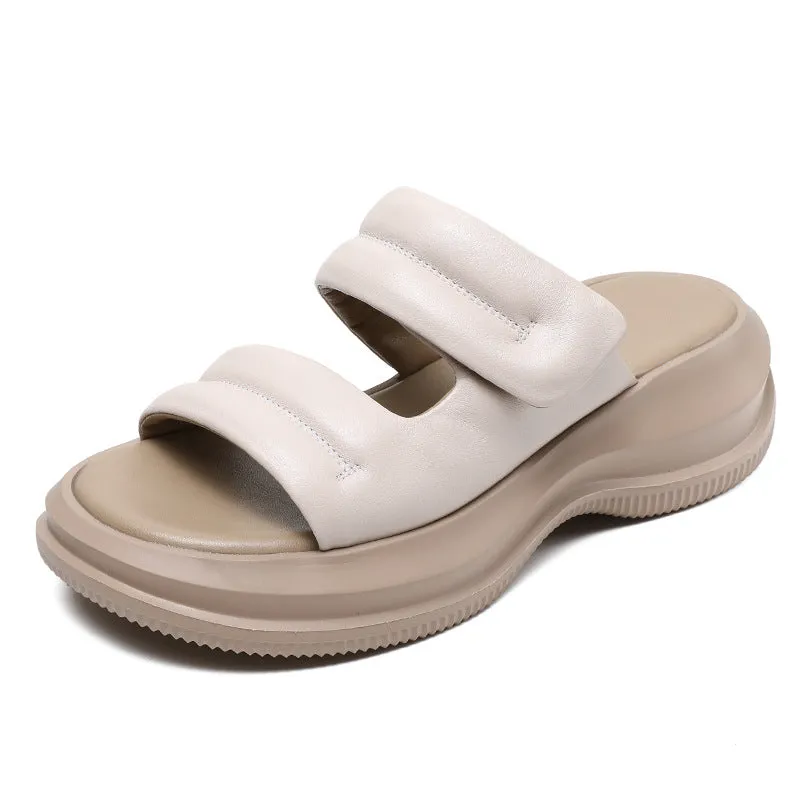 Women Minimalist Soft Leather Casual Summer Slides