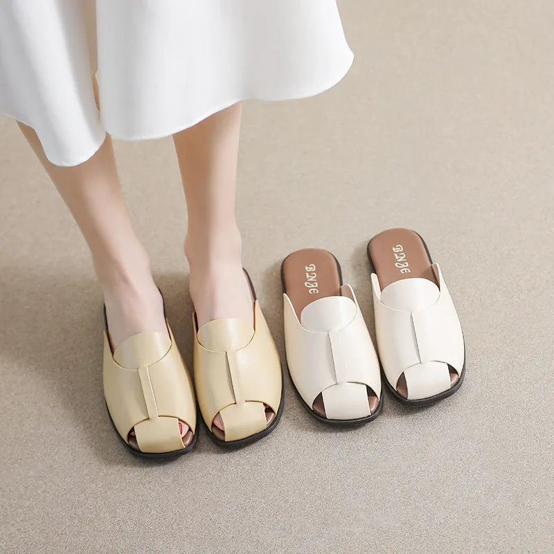 Women Retro Casual Leather Summer Slides