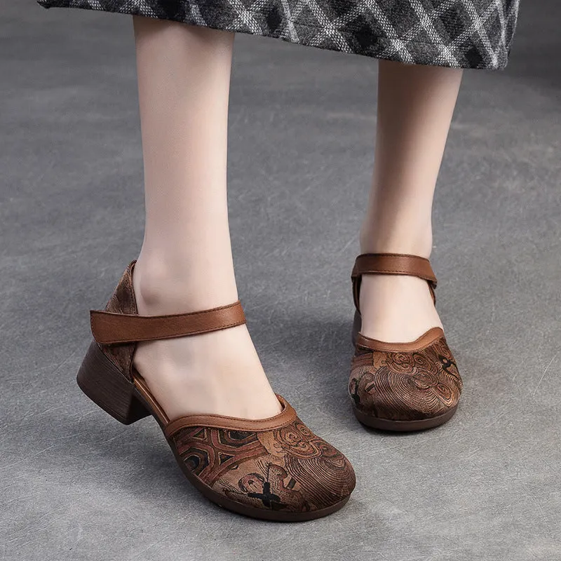 Women Retro Embroidery Comfort Leather Sandals