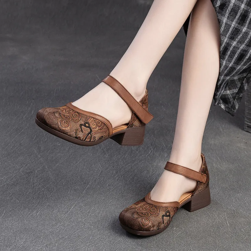 Women Retro Embroidery Comfort Leather Sandals