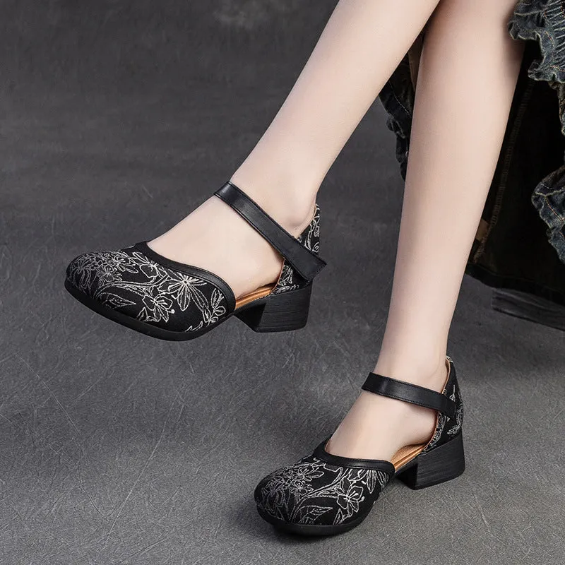 Women Retro Embroidery Comfort Leather Sandals