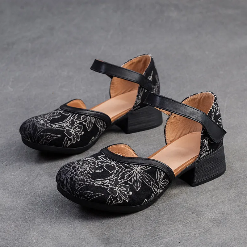 Women Retro Embroidery Comfort Leather Sandals