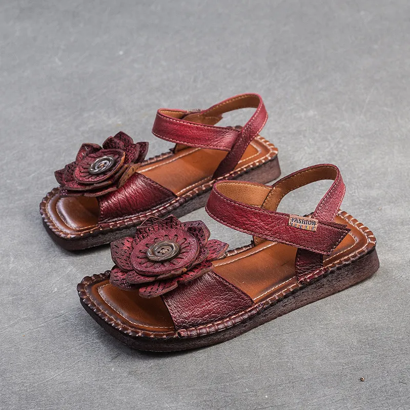 Women Retro Ethnic Casual Leather Summer Sandals