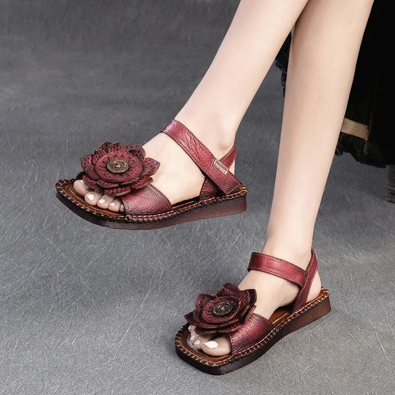 Women Retro Ethnic Casual Leather Summer Sandals