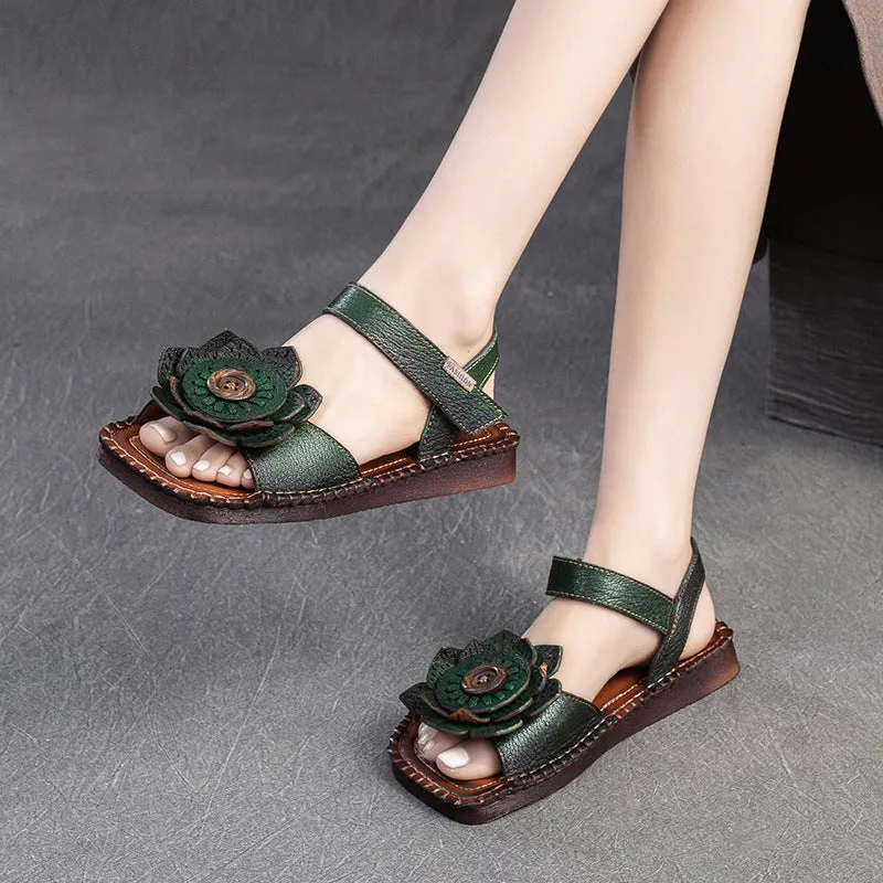 Women Retro Ethnic Casual Leather Summer Sandals