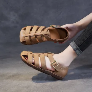 Women Retro Handmade Plaited Leather Flat Casual Sandals