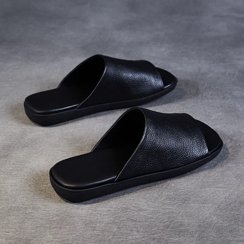 Women Retro Leather Flat Soft Casual Slides