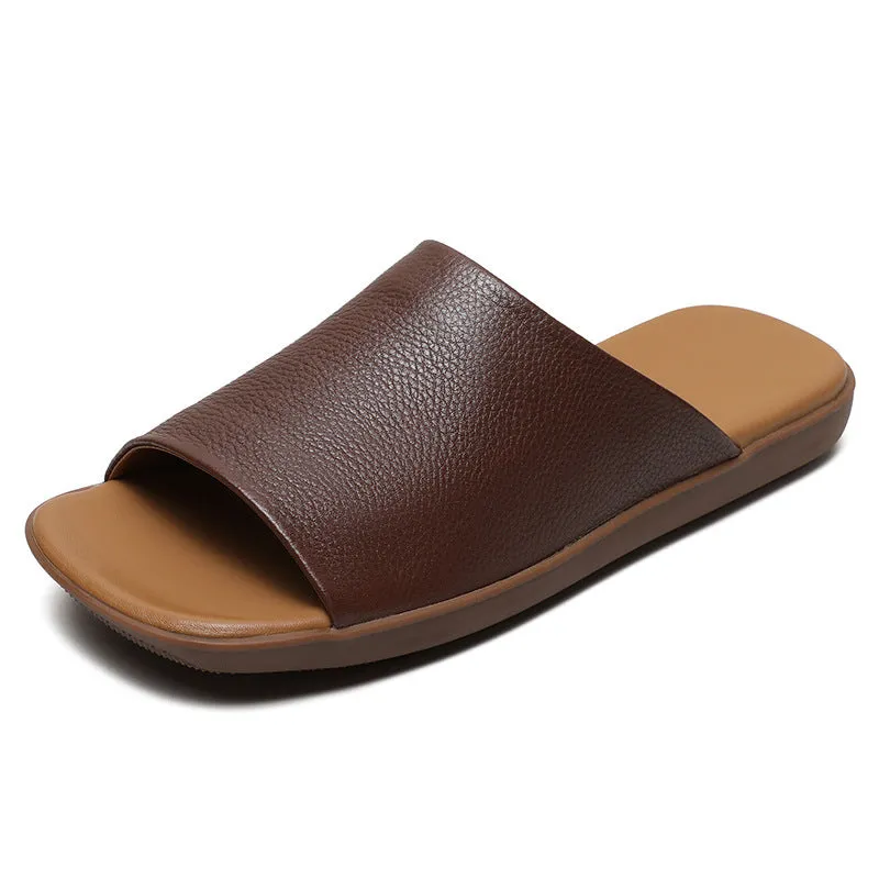 Women Retro Leather Flat Soft Casual Slides