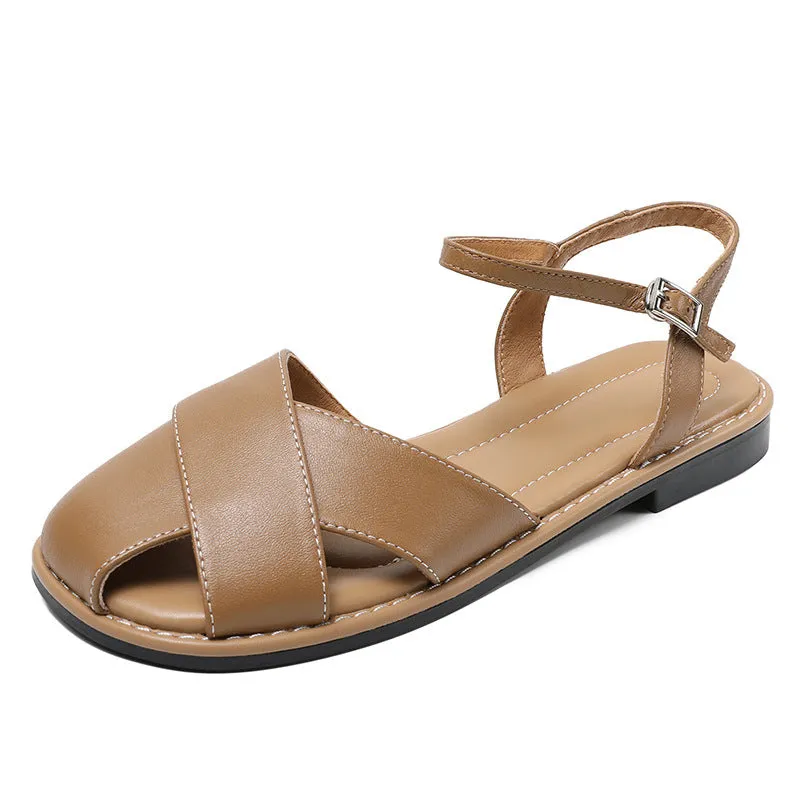 Women Retro Leather Summer Casual Sandals