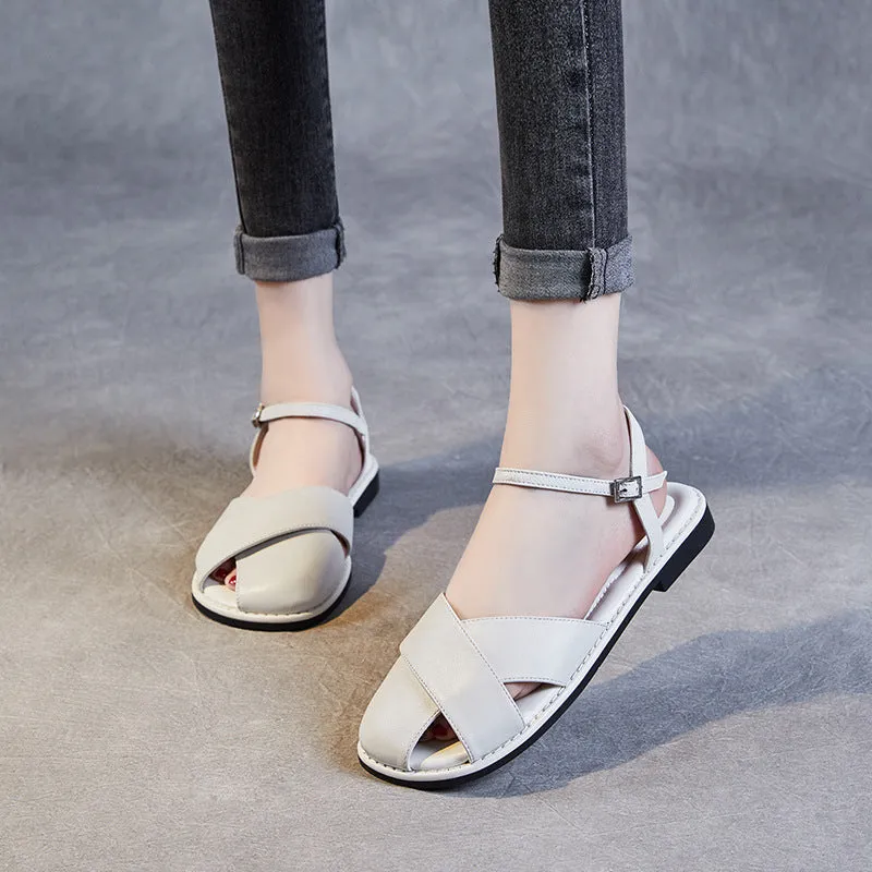 Women Retro Leather Summer Casual Sandals