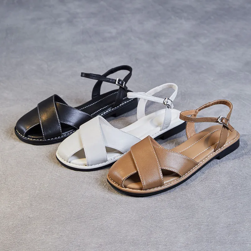 Women Retro Leather Summer Casual Sandals