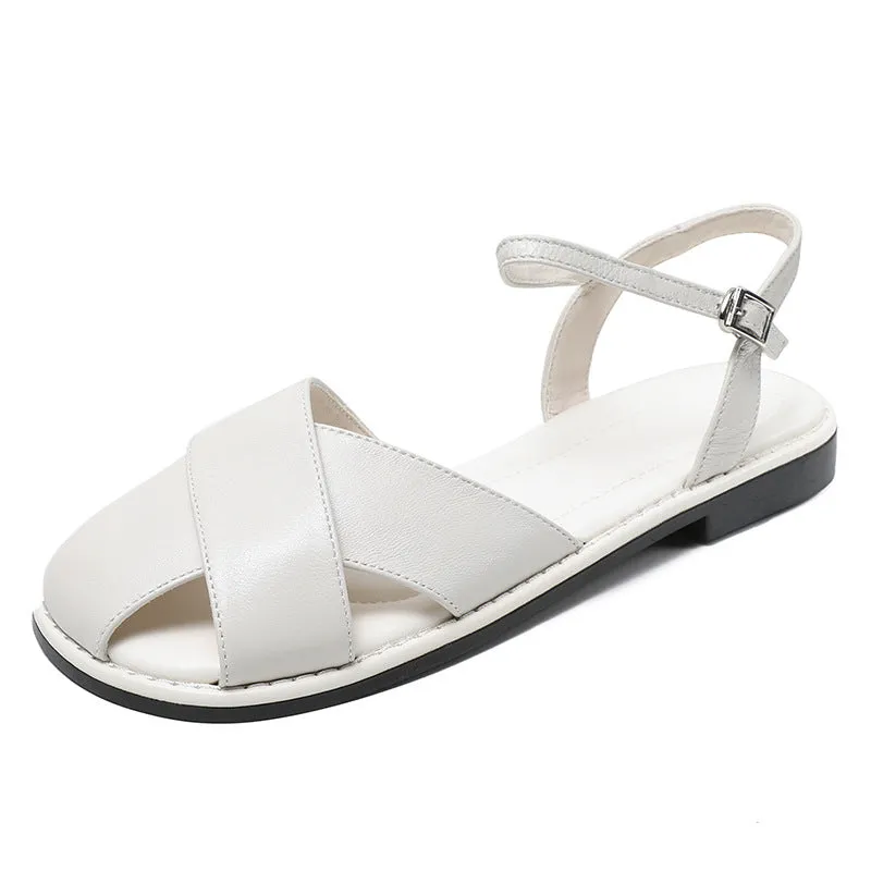 Women Retro Leather Summer Casual Sandals