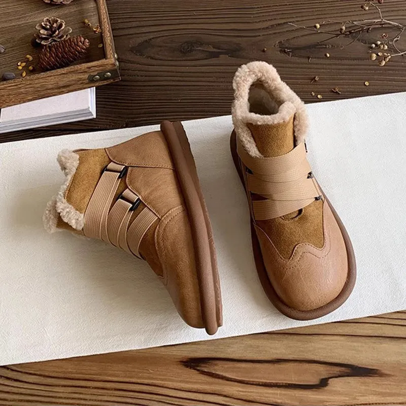 Women Retro Patchwork Flat Casual Boots