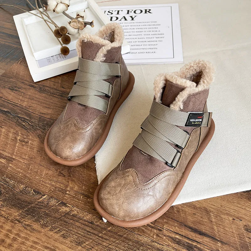 Women Retro Patchwork Flat Casual Boots