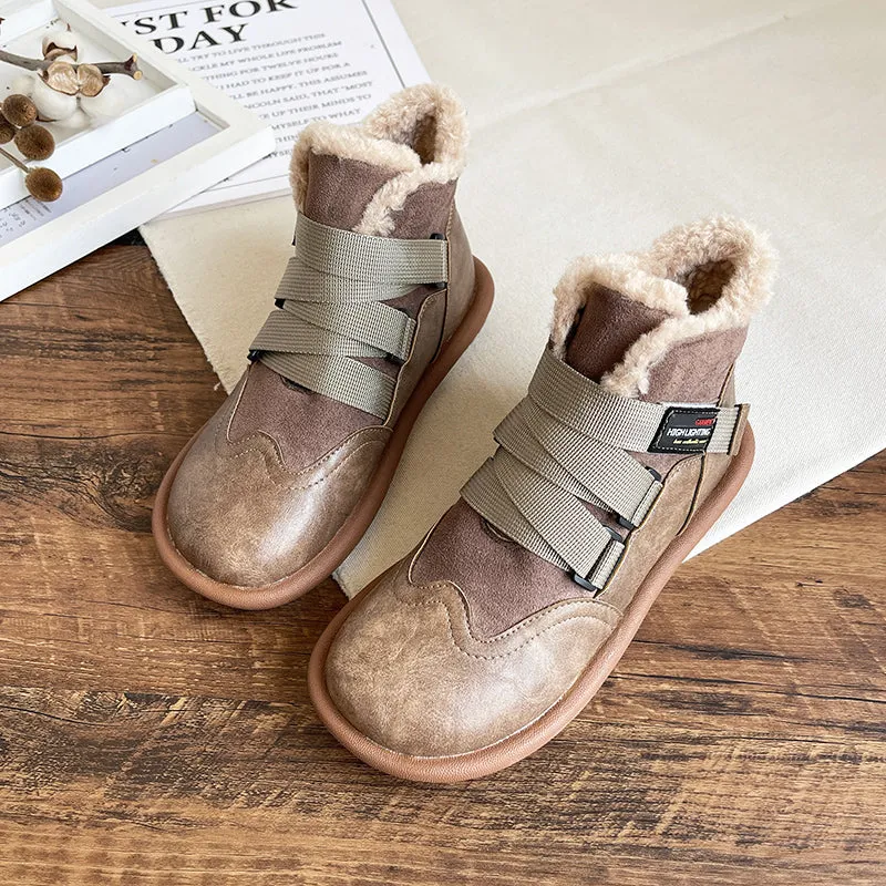 Women Retro Patchwork Flat Casual Boots