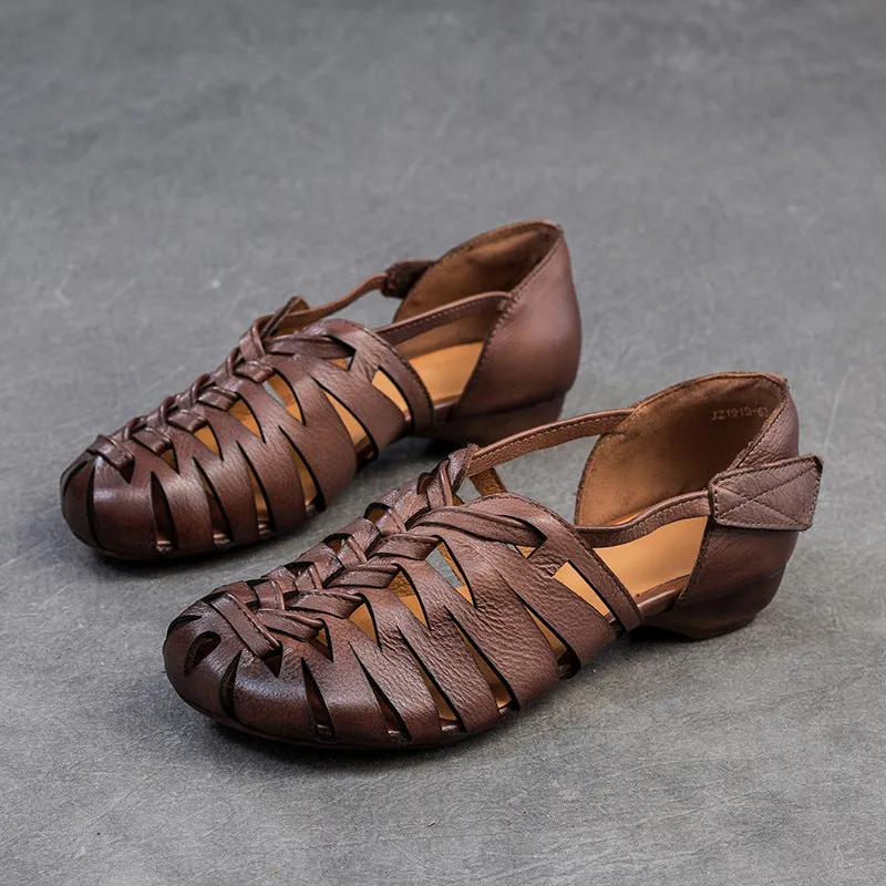 Women Retro Plaited Leather Flat Casual Sandals