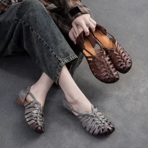 Women Retro Plaited Leather Flat Casual Sandals