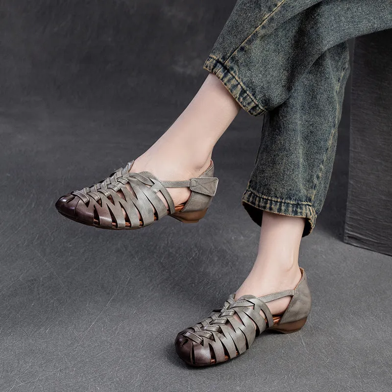 Women Retro Plaited Leather Flat Casual Sandals