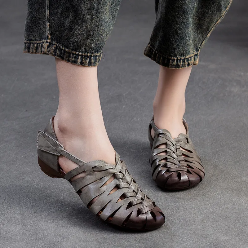 Women Retro Plaited Leather Flat Casual Sandals