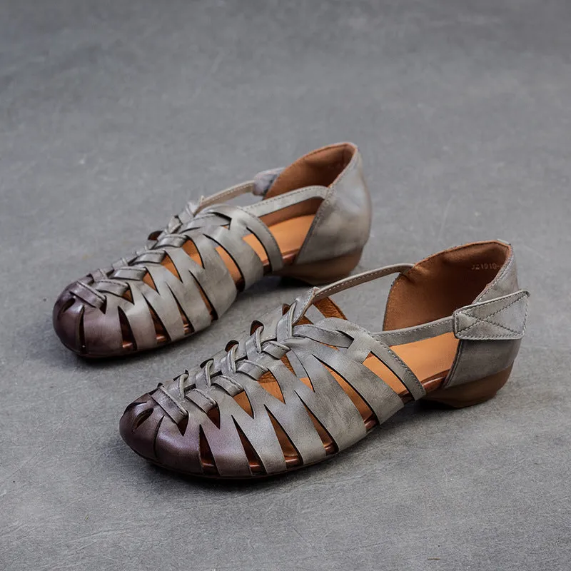 Women Retro Plaited Leather Flat Casual Sandals