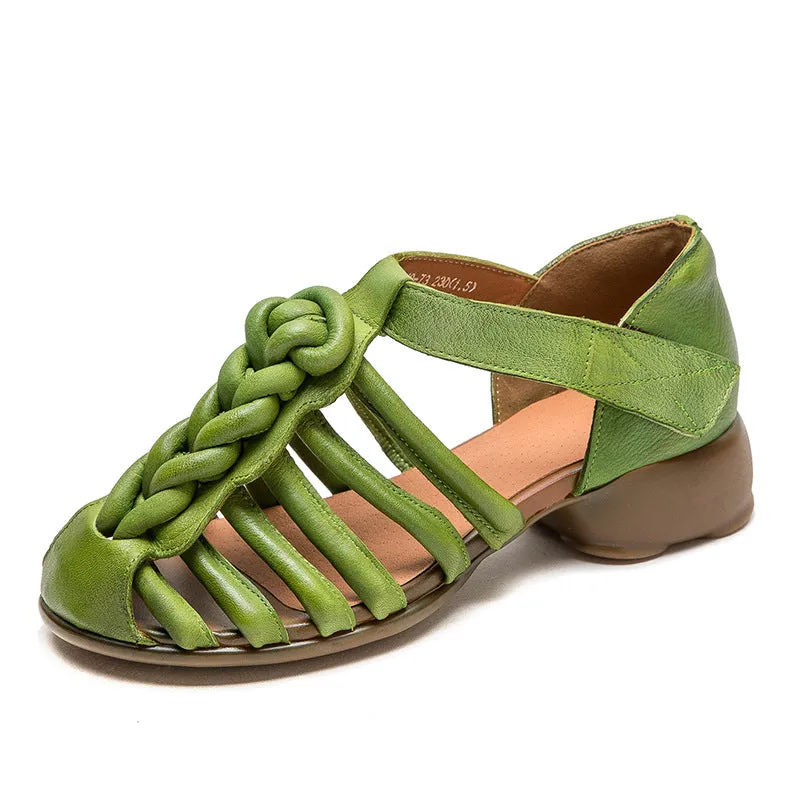 Women Retro Plaited Leather Summer Casual Sandals