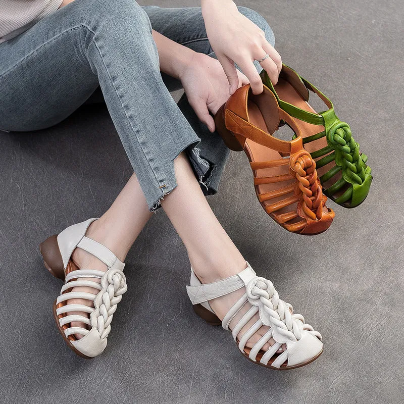 Women Retro Plaited Leather Summer Casual Sandals