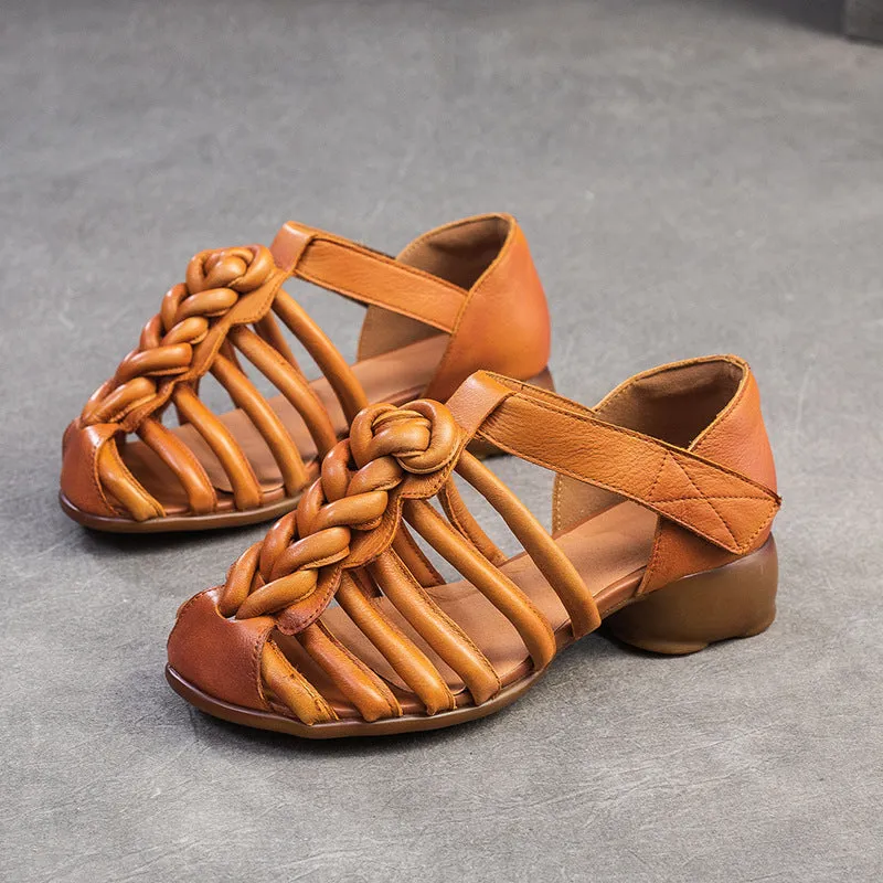 Women Retro Plaited Leather Summer Casual Sandals