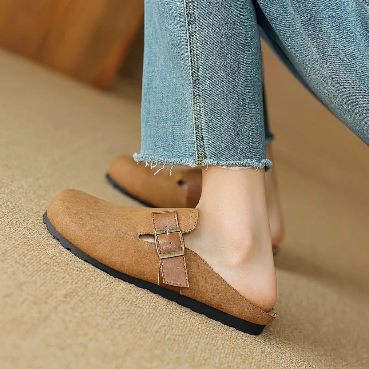 Women Retro Soft Leather Flat Mules