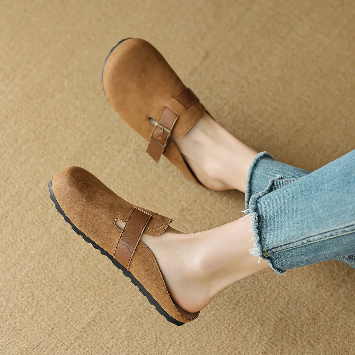 Women Retro Soft Leather Flat Mules