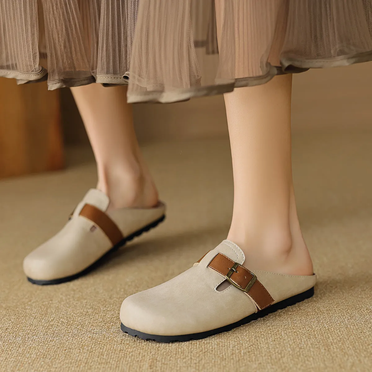 Women Retro Soft Leather Flat Mules