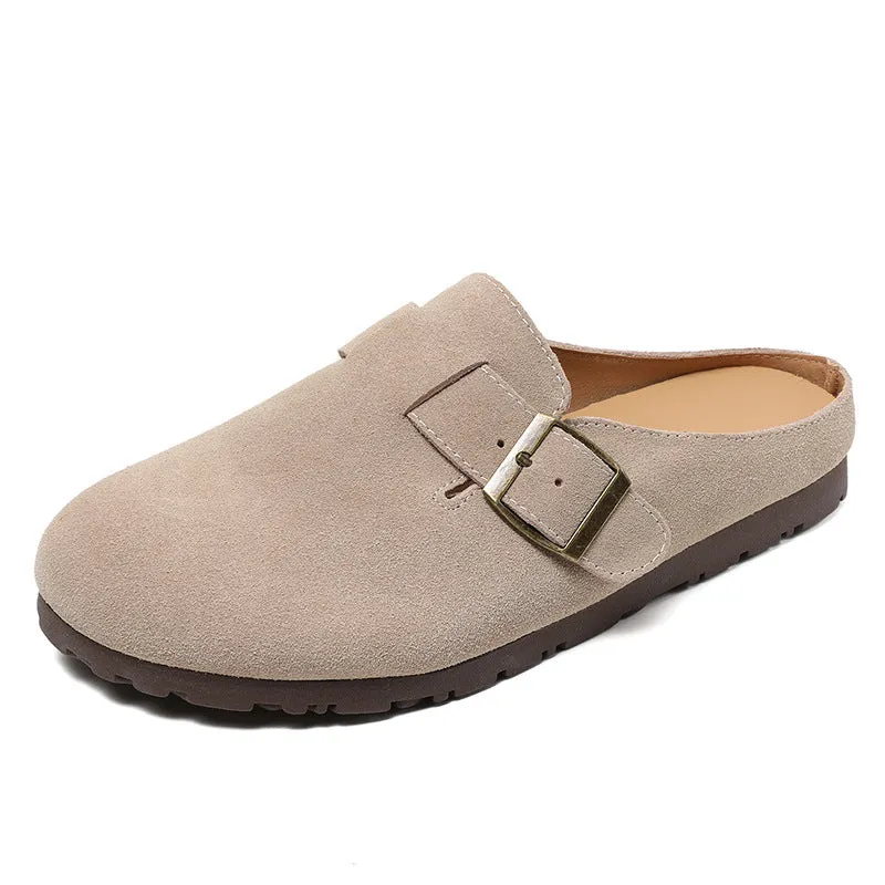 Women Retro Suede Leather Flat Casual Mules