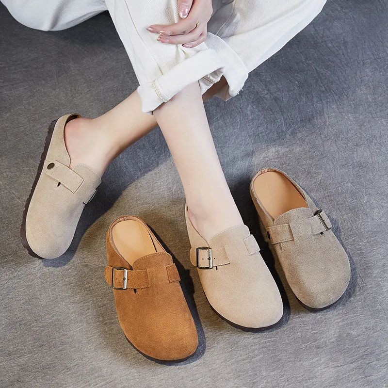 Women Retro Suede Leather Flat Casual Mules