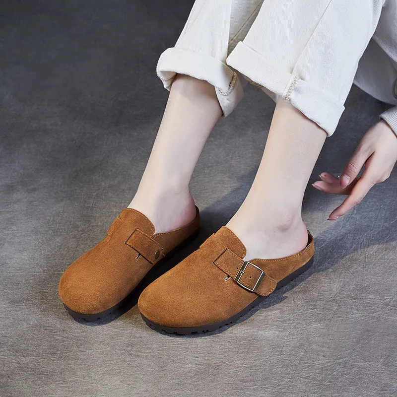 Women Retro Suede Leather Flat Casual Mules