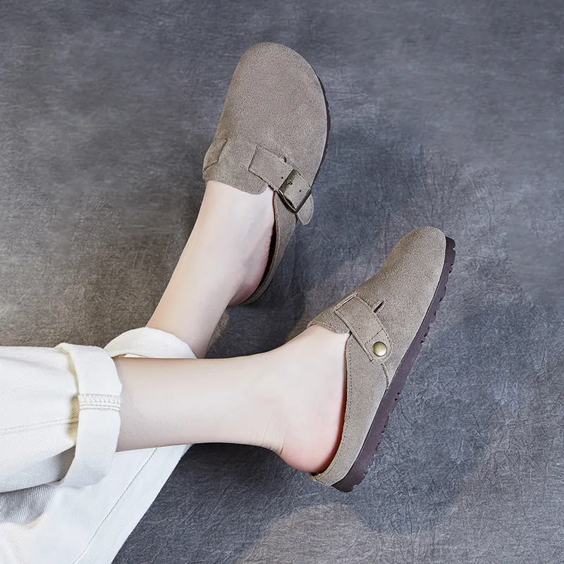 Women Retro Suede Leather Flat Casual Mules