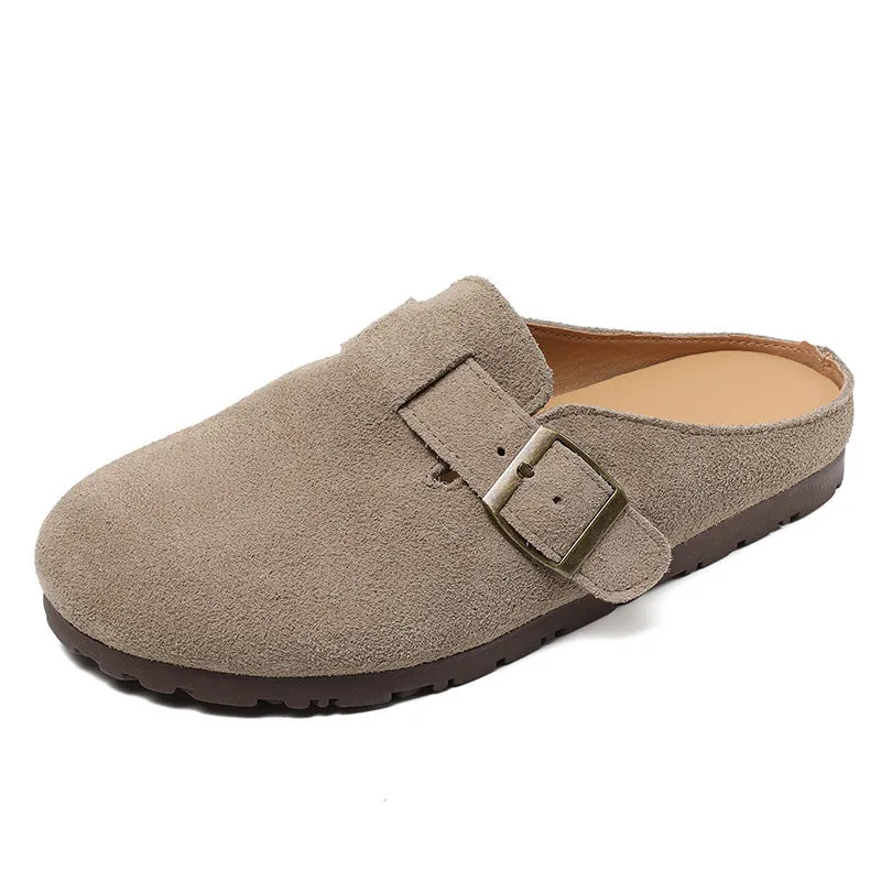 Women Retro Suede Leather Flat Casual Mules