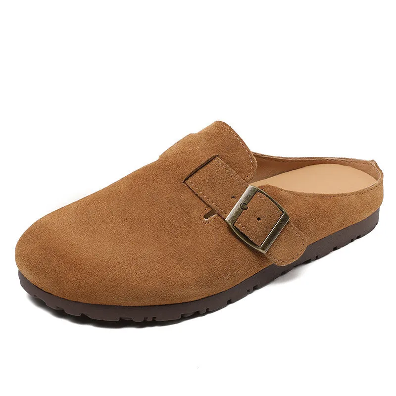 Women Retro Suede Leather Flat Casual Mules