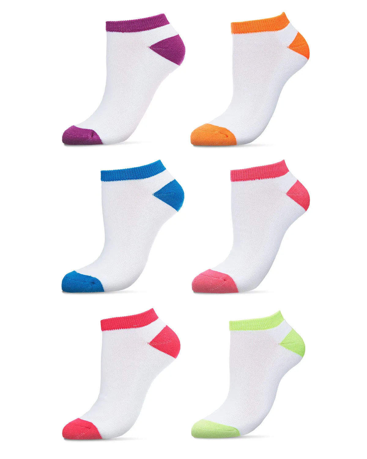 Women's 6 Pair Pack Highlight Tips Half Cushioned Low Cut Socks