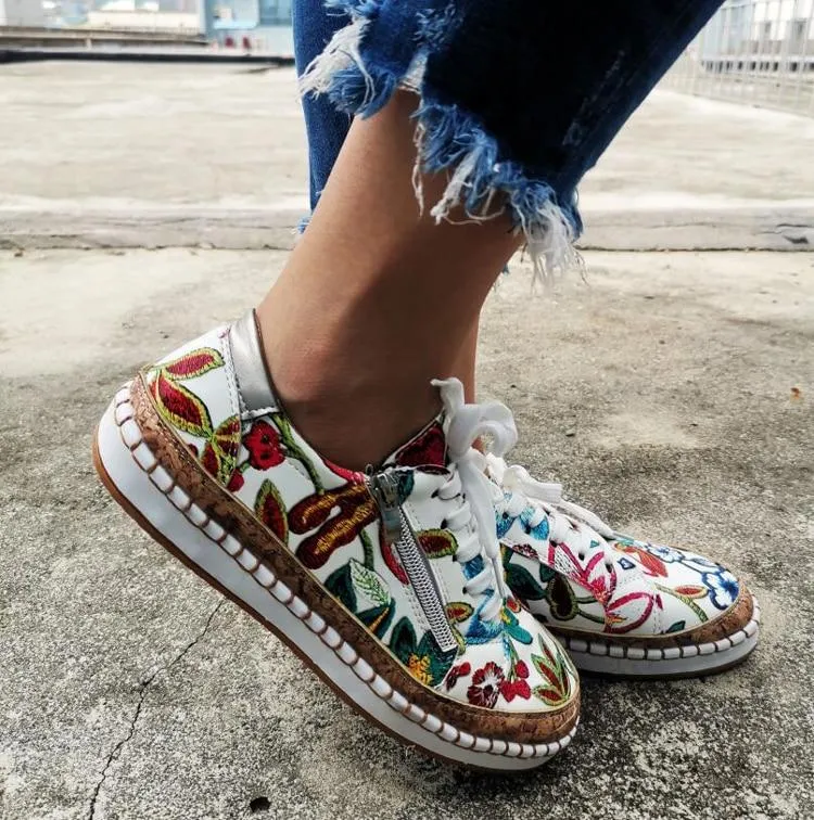 Women's fashion floral print sneakers summer platform sneakers casual shoes