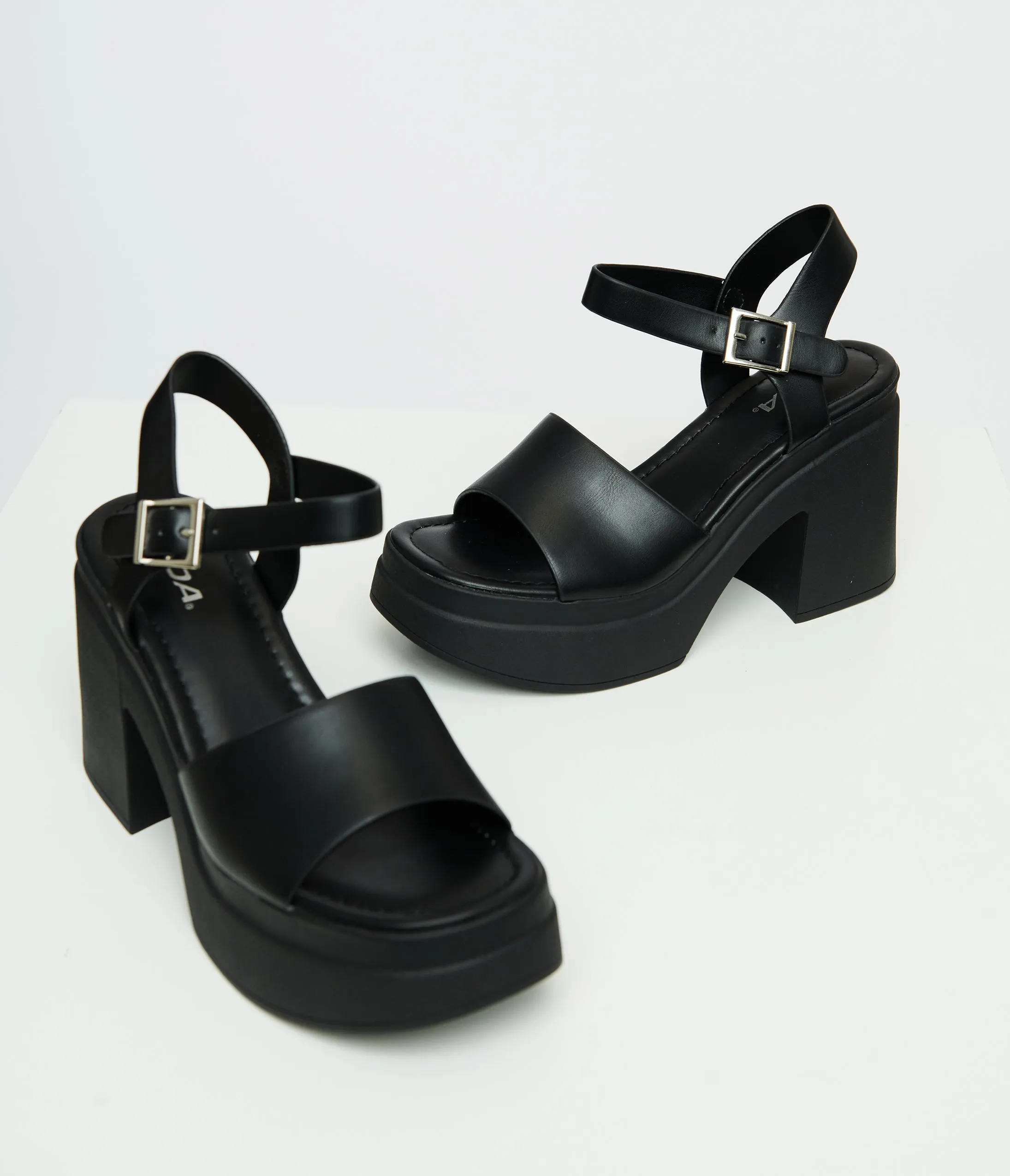 Y2K Black Leatherette Chunky Platform Heels